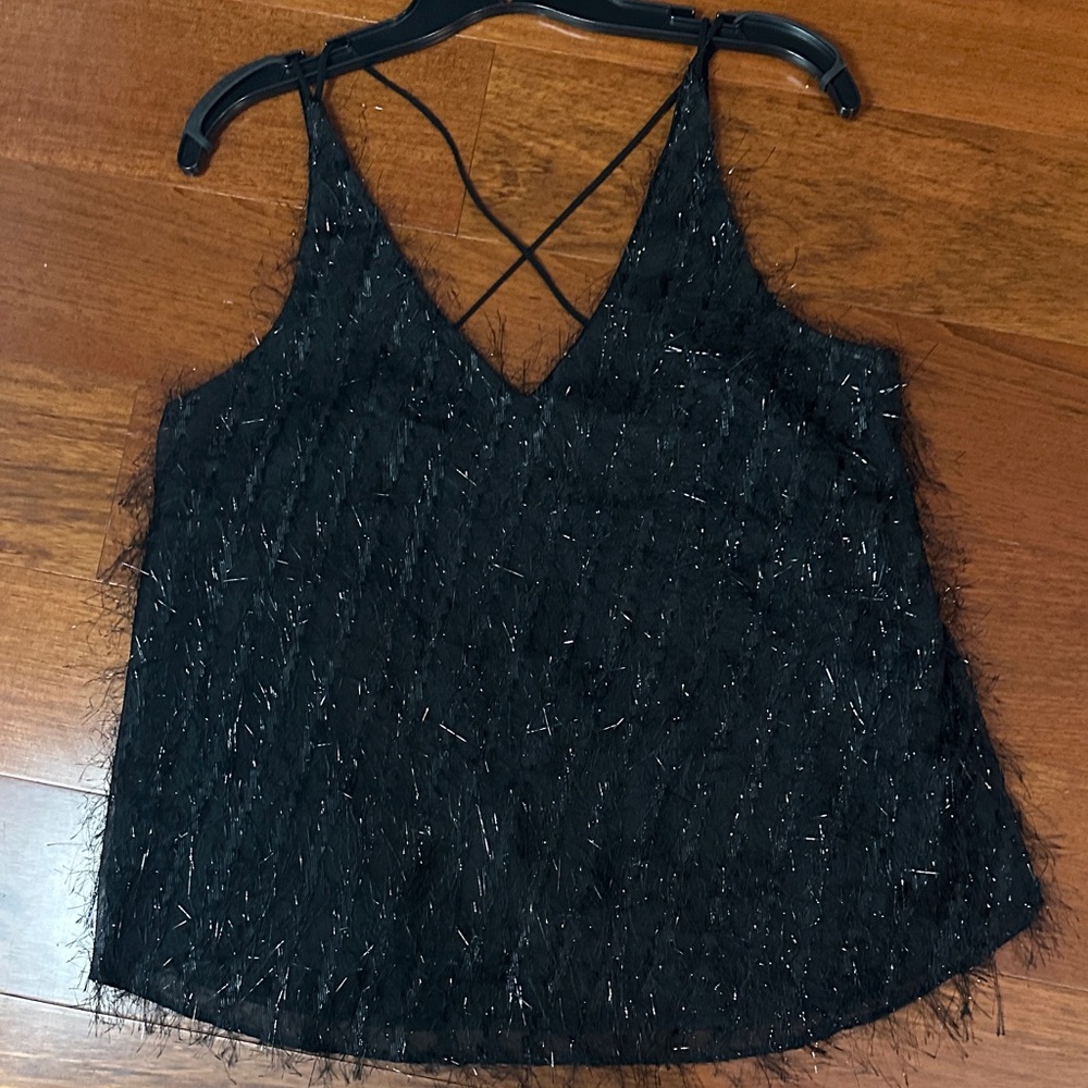 Elegant, Cross Back, Black Tank Top, NWOT, Size Large
